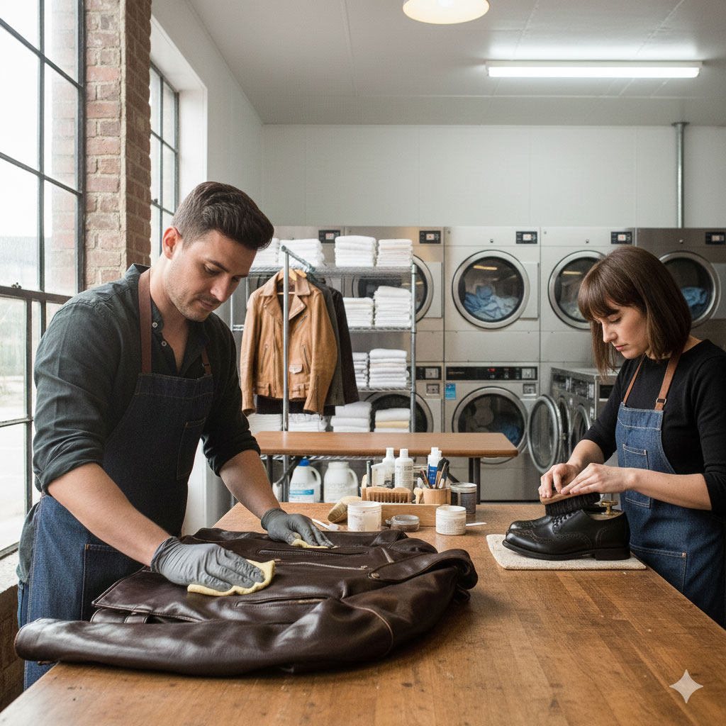 Leather items cleaning and restoration